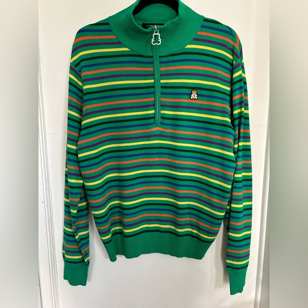 Teddy Fresh unisex colorful multi-striped half Zip-Up Sweater